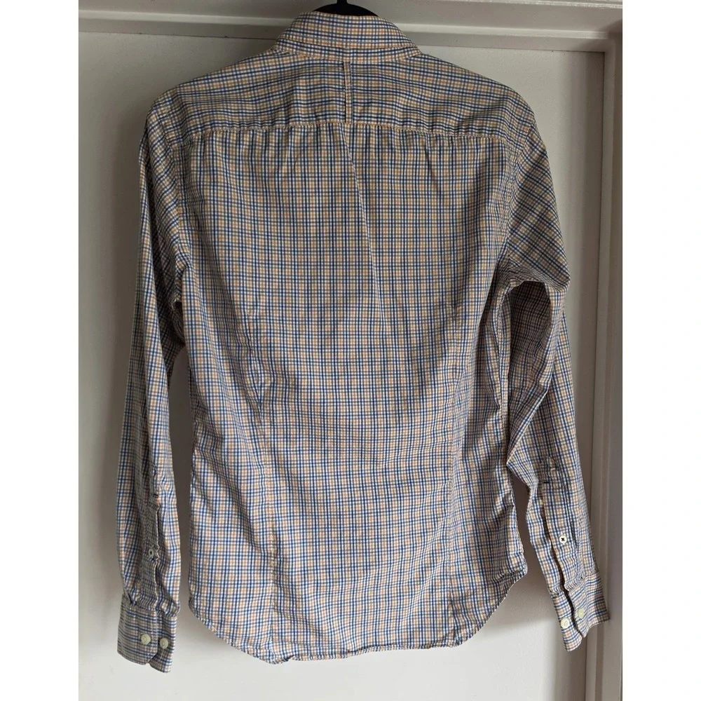 Banana Republic Men's XS Long Sleeve Button-Down Shirt Blue Orange Plaid‎ Cotton
